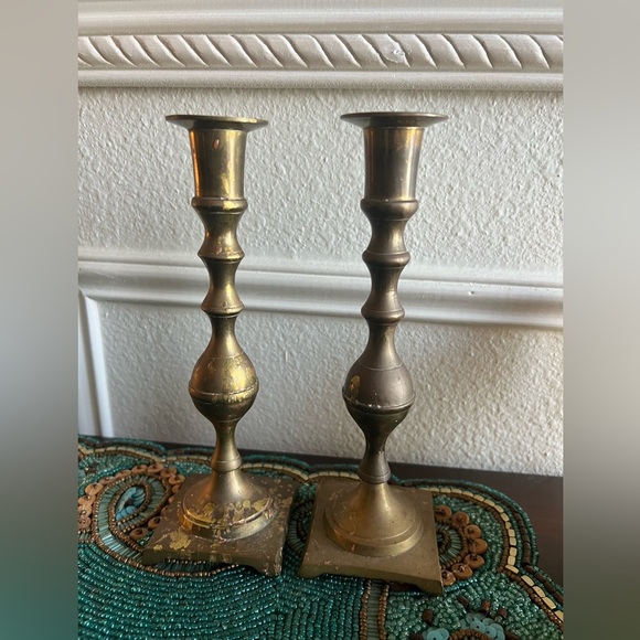 Vintage Solid Brass Taper Candle Holders 8” Tall – Patina Aged Finish – Set of 2 - Picture 1 of 8